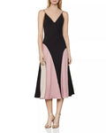 BCBGMAXAZRIA SATIN COLORBLOCK MIDI DRESS