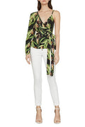 One Shoulder Print Tie Front Shirt
