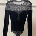 BCBG MaxAzria sheer and velvet black bodysuit