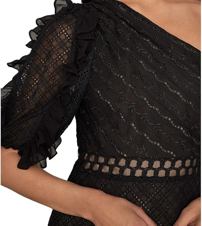 BCBG Honeycomb Tulle One-shoulder Dress In Black
