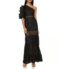 BCBG Honeycomb Tulle One-shoulder Dress In Black