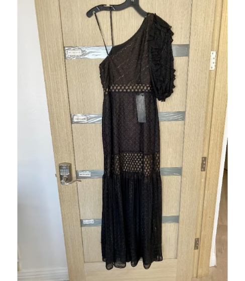 BCBG Honeycomb Tulle One-shoulder Dress In Black