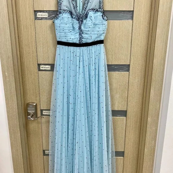 BCBG Blue Ruched Tulle Dot Dress