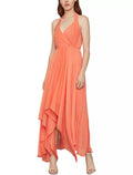 BCBGMAXAZRIA Coral Crinkle-Chiffon Handkerchief-Hem