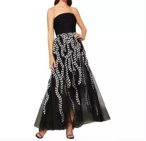 BCBG Floral Embroidered Strapless High/Low Gown
