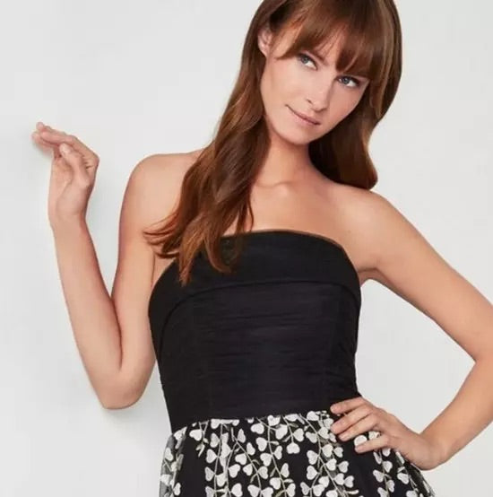 BCBG Floral Embroidered Strapless High/Low Gown