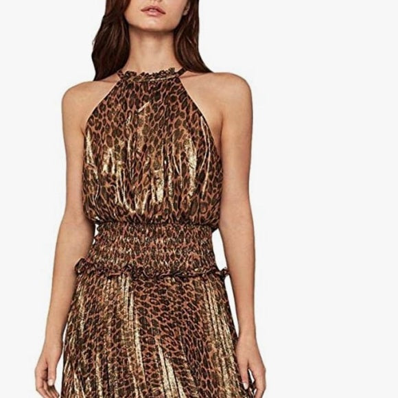 BCBGMAXAZRIA Metallic Animal Print Midi Dress
