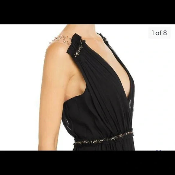 Black Silk Chiffon Swarovski Crystal Beaded Cocktail Dress NWT BCBGMaxAzria