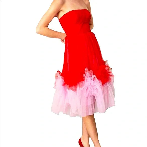 BCBGMAXAZRIA Pink Tulle Strapless Dess