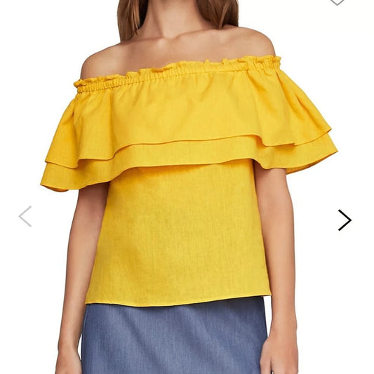 Yellow Off shoulder ruffled shirt
