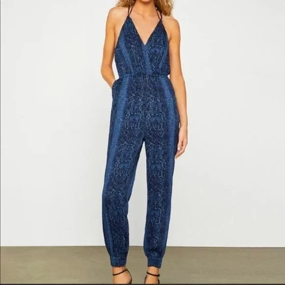 SNAKE-EMBOSSED JUMPSUIT BLUE PYTHON SIZE