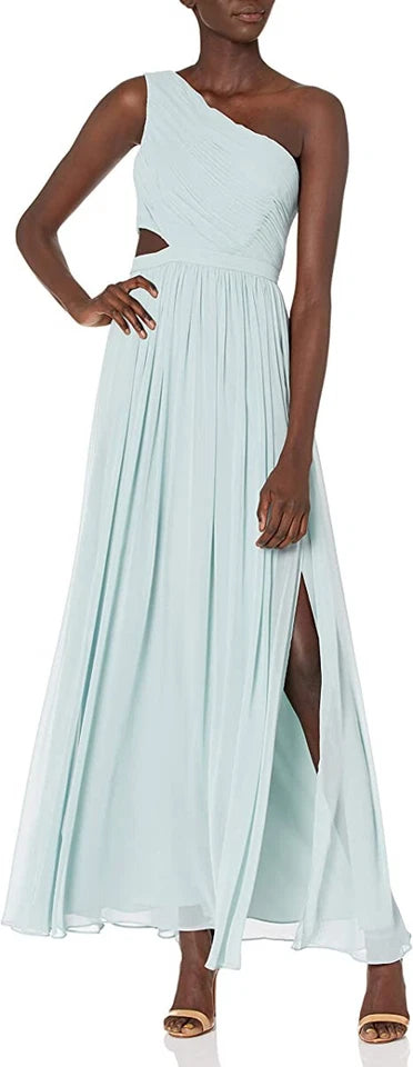 NWT HAZE CHIFFON ONE SHOULDER CUTOUT GOWN MAXI DRESS