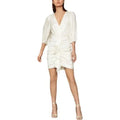 BCBGMAXAZRIA AZRIA DOTTED SATIN RUCHED BLOUSON SLEEVE V-NECK MINI DRESS