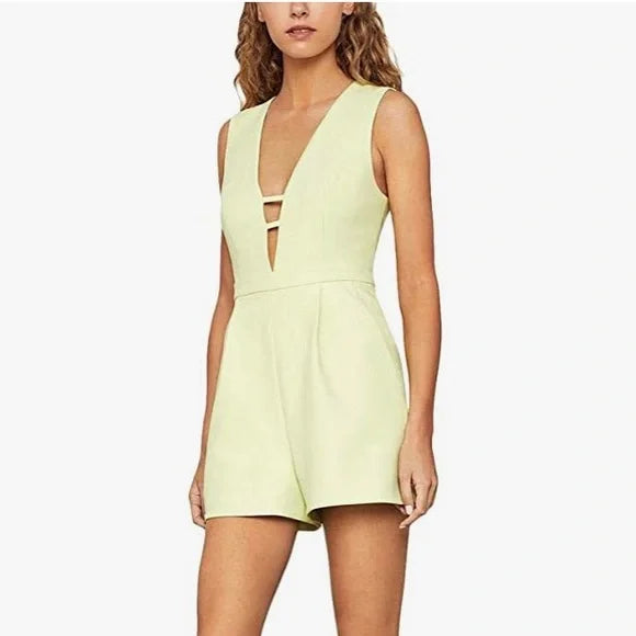 BCBGMAXAZRIA Womens V Neck Cut Out Romper